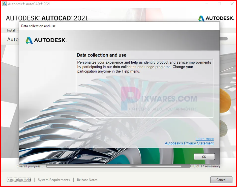 Bấm OK để hoàn tất cài đặt Autocad 2019