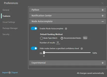 Bảng thiết lập Node Autocomplete