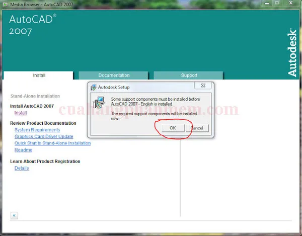 Bắt đầu quá trình cài đặt AutoCAD
