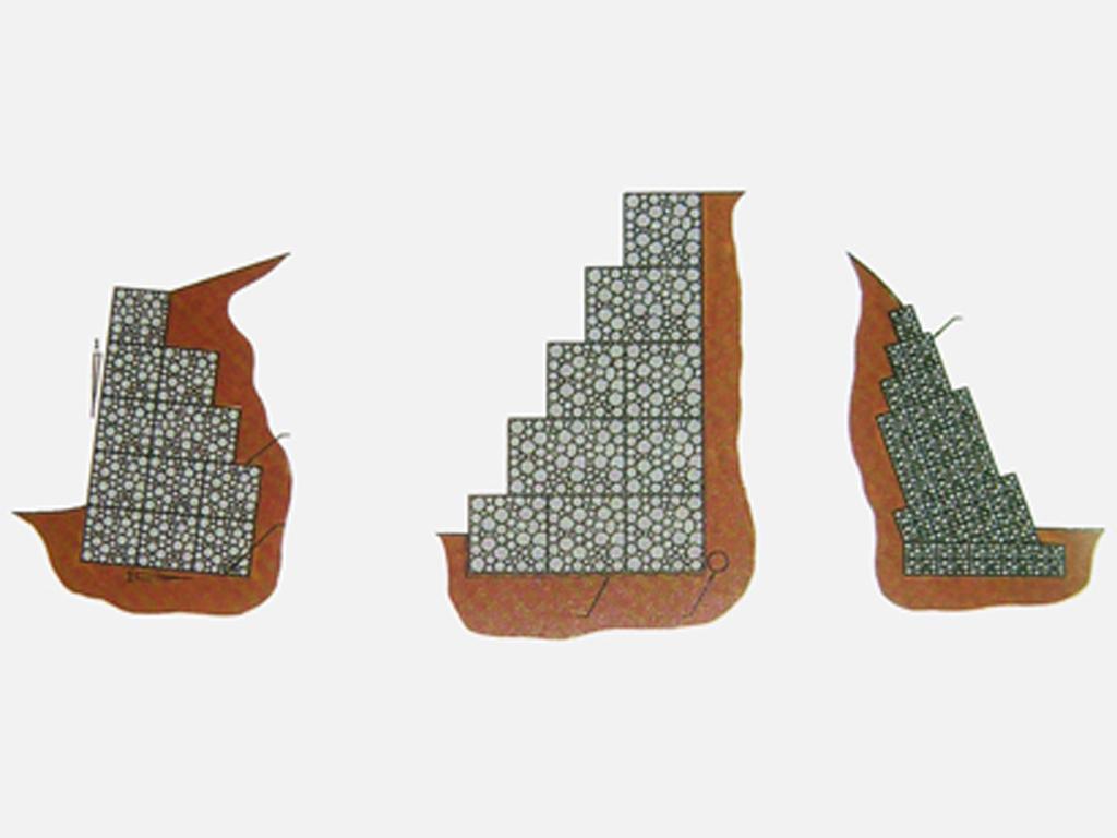 Minh họa các giải pháp địa kỹ thuật công trình phổ biến bao gồm rọ đá kè sông và tường chắn đất