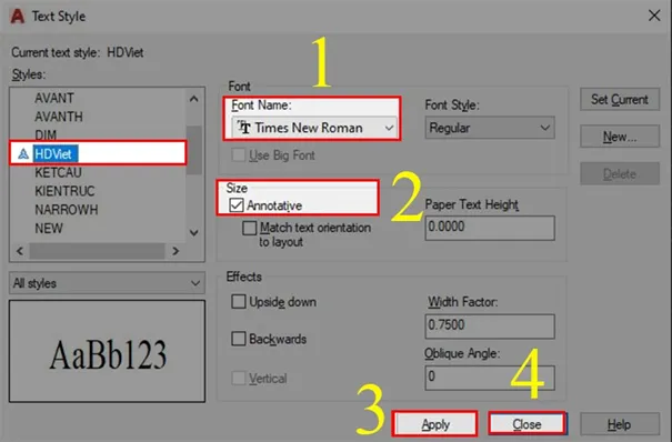 Cài đặt kiểu chữ trong AutoCAD