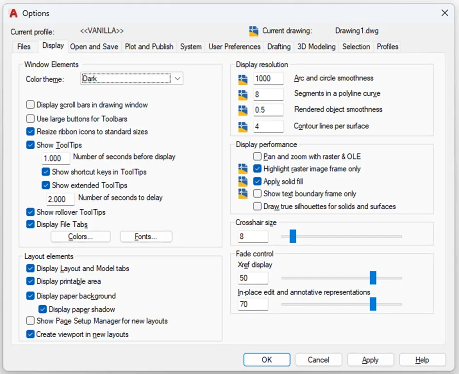 Cài đặt Option trong AutoCAD