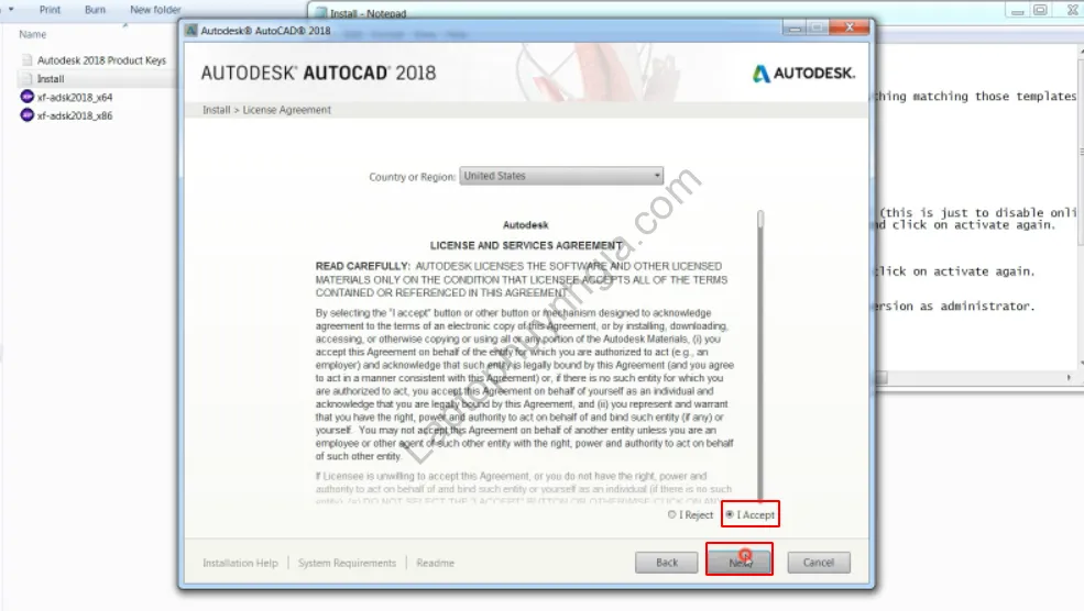 Chấp nhận các điều khoản sử dụng trước khi cài đặt Autocad 2018