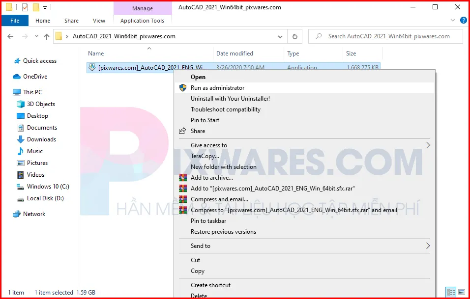 Chạy file cài đặt Autocad 2019 với quyền quản trị