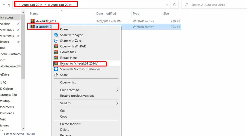 Chạy file crack xf-adsk64.exe với quyền Administrator