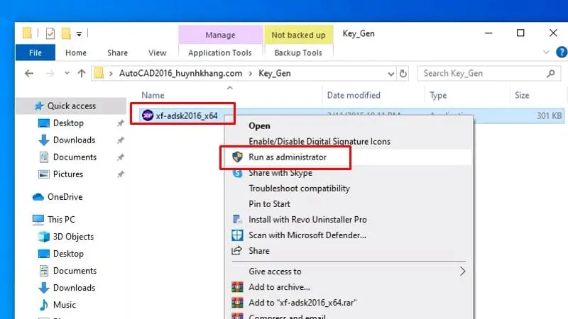 Chạy file KeyGen.exe với quyền quản trị