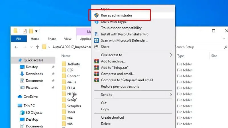Chạy file setup AutoCAD 2017 với quyền quản trị