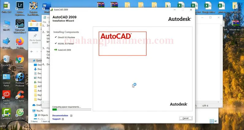 Chờ đợi quá trình cài đặt AutoCAD 2009 hoàn tất trên hệ thống
