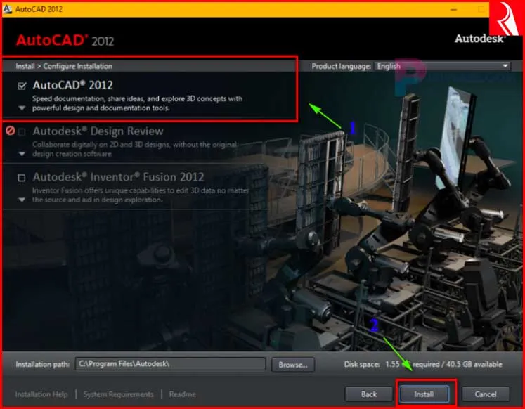 Chọn AutoCAD 2012 để tiến hành cài đặt