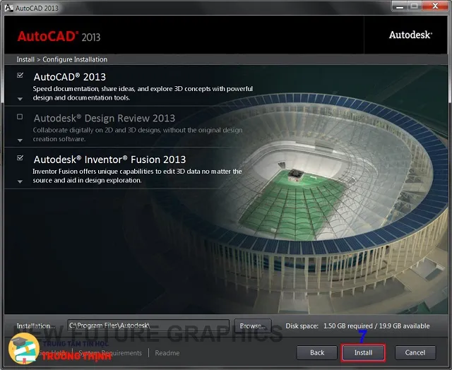 Chọn các thành phần cài đặt AutoCAD 2013