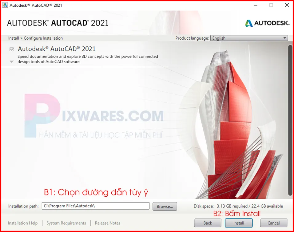 Chọn đường dẫn cài đặt Autocad 2019