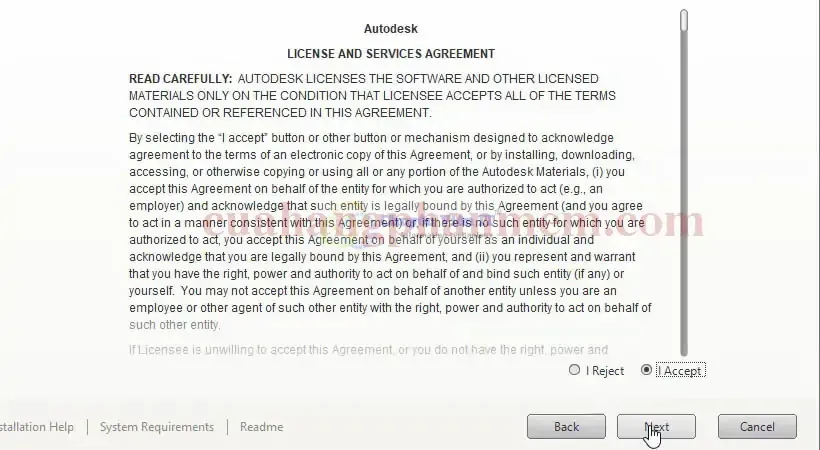 Chọn I Accept để chấp nhận các điều khoản sử dụng AutoCAD 2018