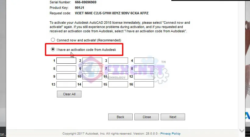 Chọn I have an activation code