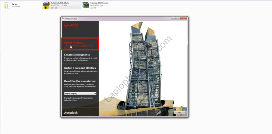 Chọn Install Products trên giao diện Autocad 2010