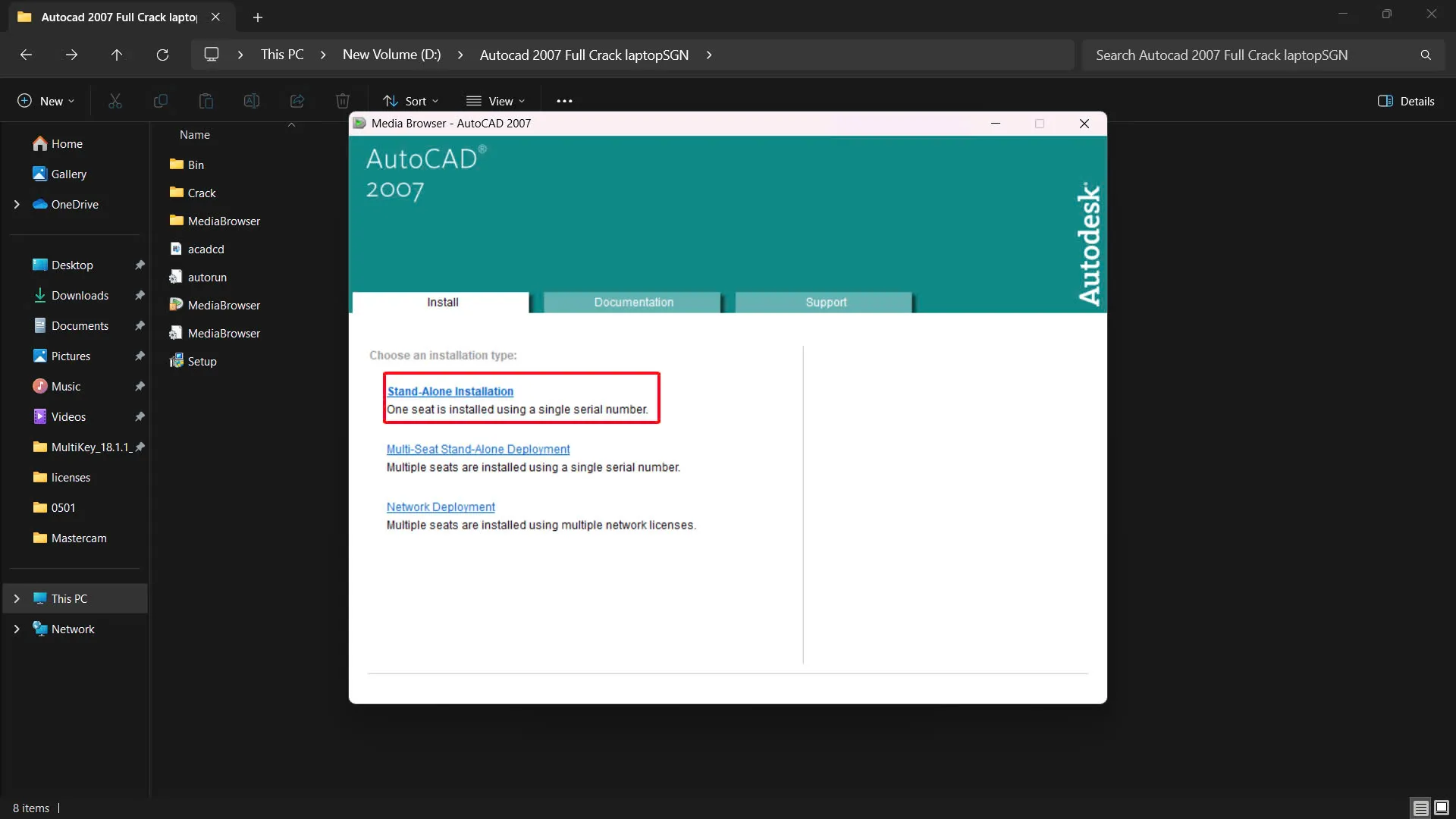 Chọn kiểu cài đặt độc lập cho AutoCAD 2007