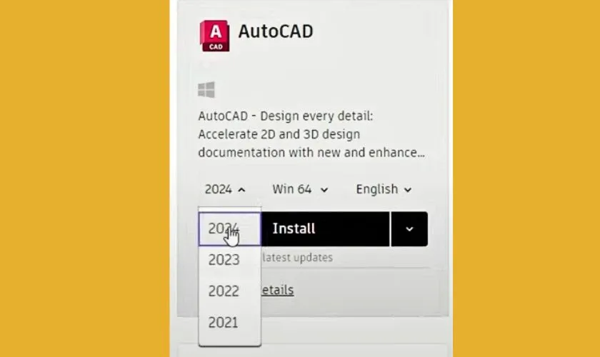 Chọn phiên bản AutoCAD để tải về sau khi xác thực