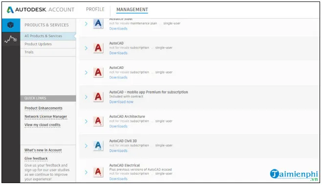 Chọn phiên bản AutoCAD để tải