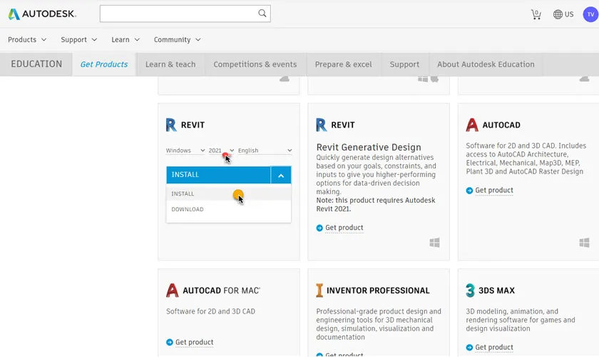 Chọn phiên bản Revit và tải về