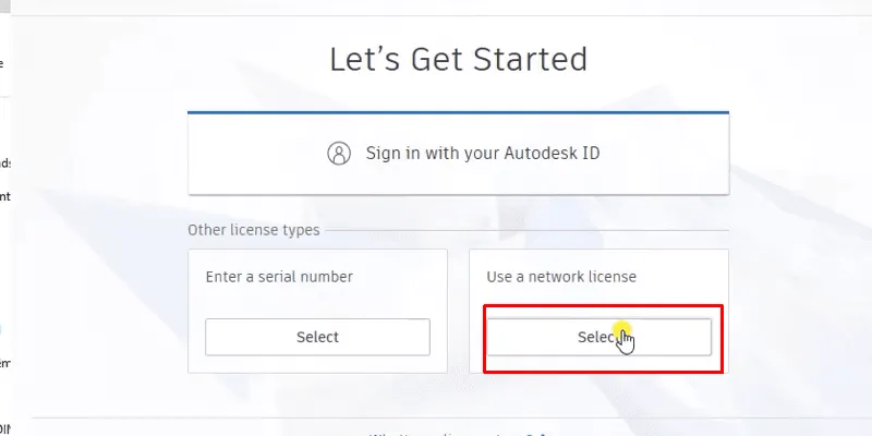 Chọn seleck của mục Use a network License