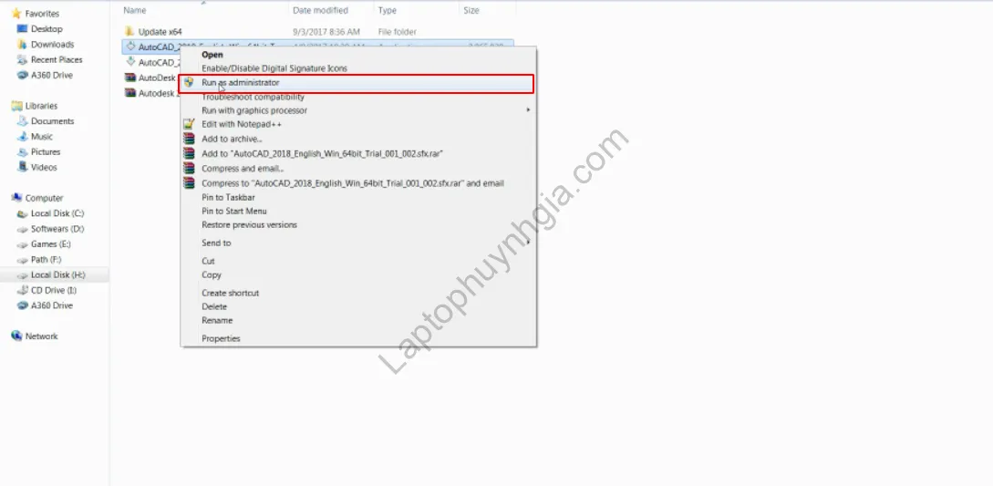 Chọn tệp cài đặt AutoCAD 2018 phù hợp với hệ điều hành