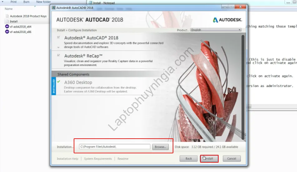 Chọn thư mục cài đặt hoặc giữ nguyên mặc định, sau đó Install