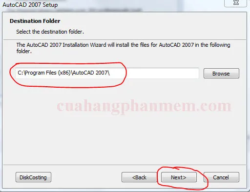Chọn vị trí cài đặt cho AutoCAD