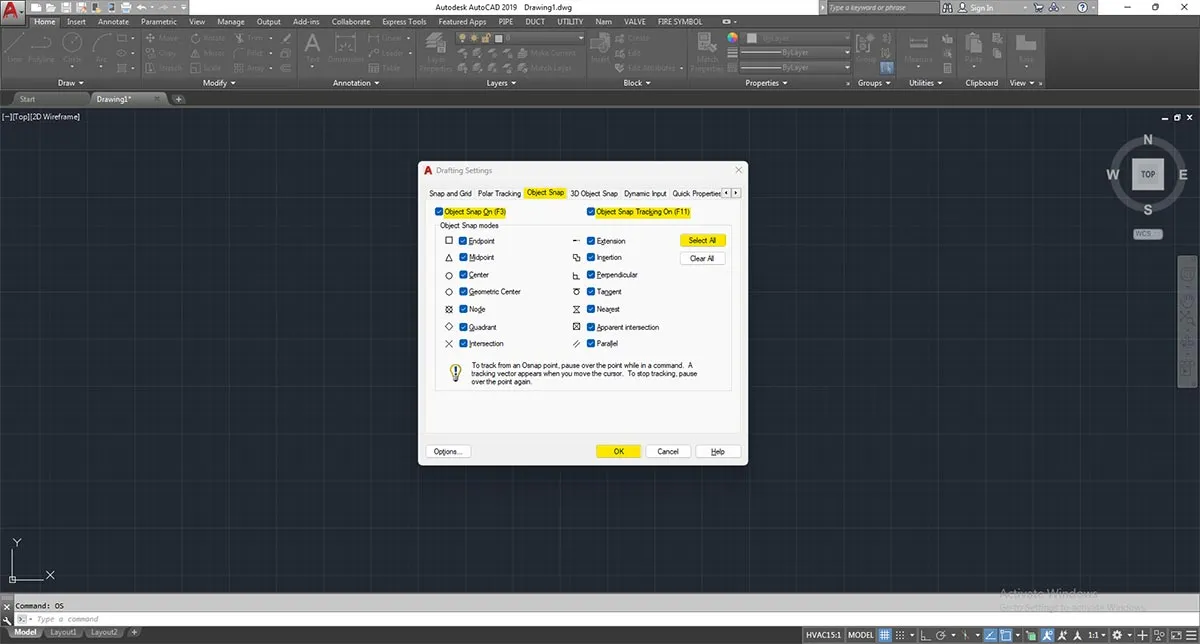 Chức năng Object Snap trong AutoCAD