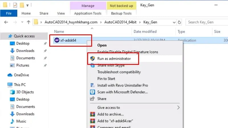 Chuột phải vào file keygen và chọn run as admin