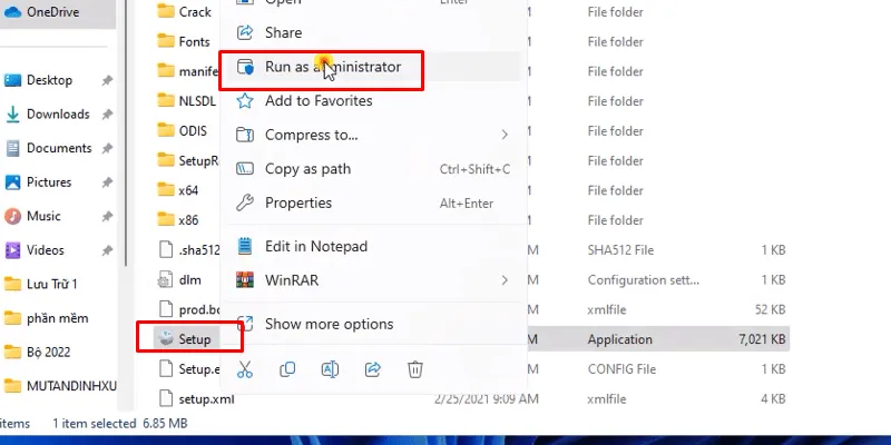 Chuột phải vào file Setup và chọn Run as admin