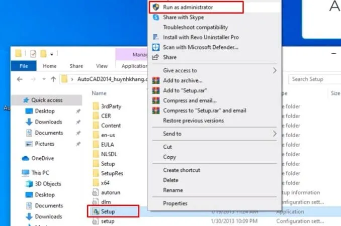 Chuột phải vào file Setup và chọn Run as administrator
