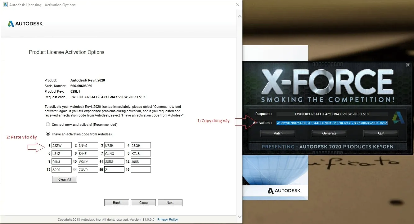 Copy activation code Revit 2020