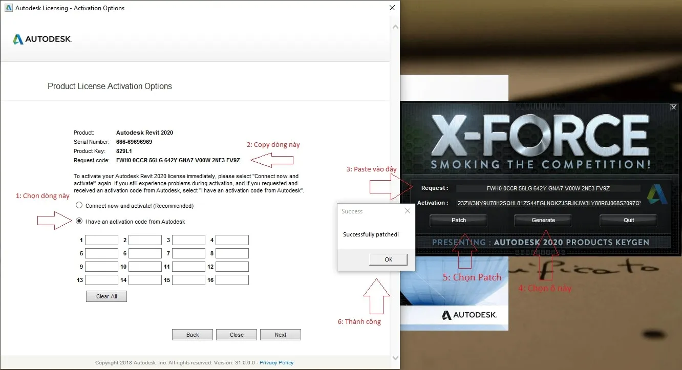 Copy và paste mã kích hoạt