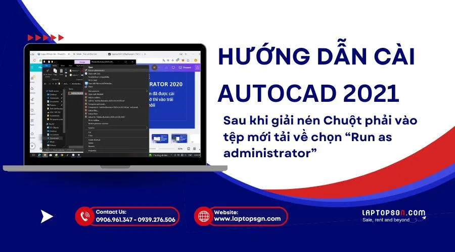 Cửa sổ cài đặt phần mềm AutoCAD 2021, hiển thị nút &quot;Run as administrator&quot;