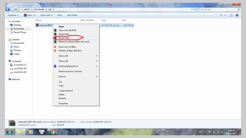 Cửa sổ hiển thị quá trình giải nén file cài đặt AutoCAD 2007