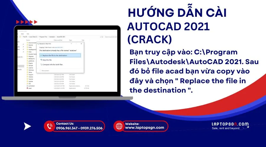 Cửa sổ hộp thoại yêu cầu ghi đè tệp khi dán file crack vào thư mục cài đặt AutoCAD