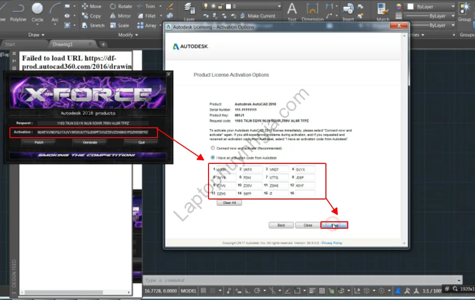 Dán mã kích hoạt đã tạo vào Autocad 2018