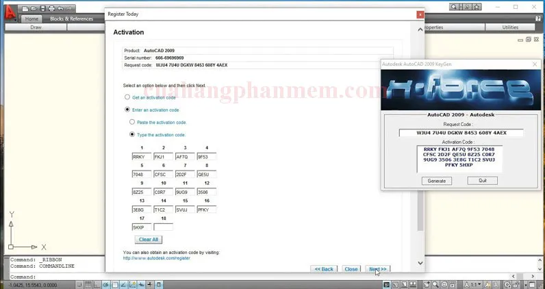 Dán mã Request Code vào file Crack và nhấn Generate để lấy mã Activation Code