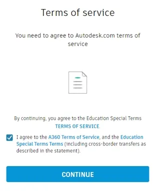 Đồng ý với các điều khoản dịch vụ của Autodesk