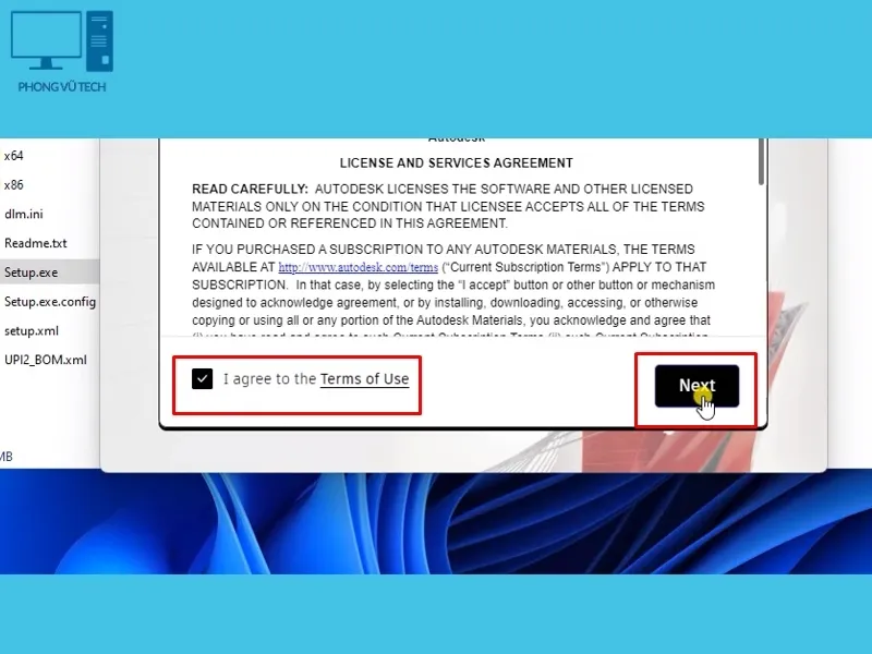 Đồng ý với các điều khoản sử dụng phần mềm