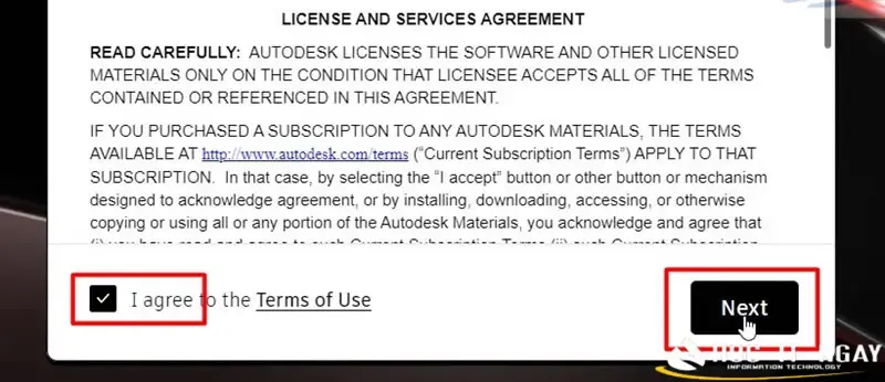 Đồng ý với các điều khoản sử dụng và tiếp tục cài đặt