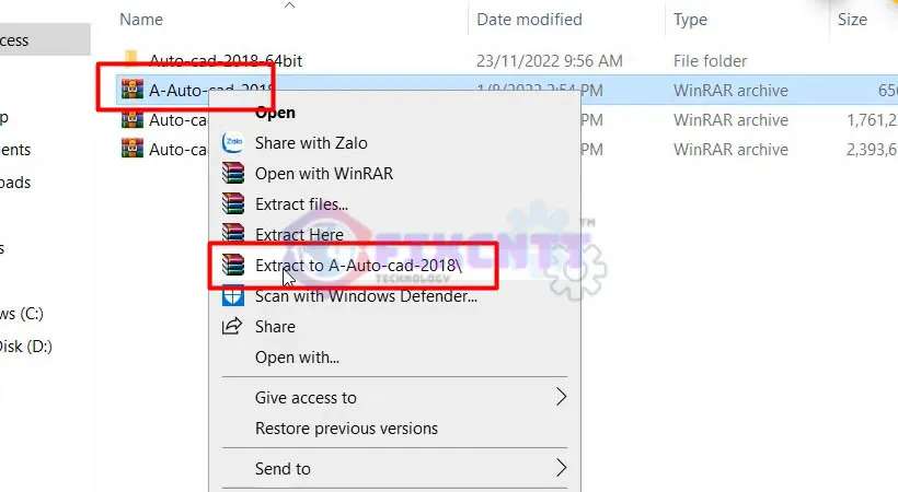 Giải nén file Crack AutoCAD 2018