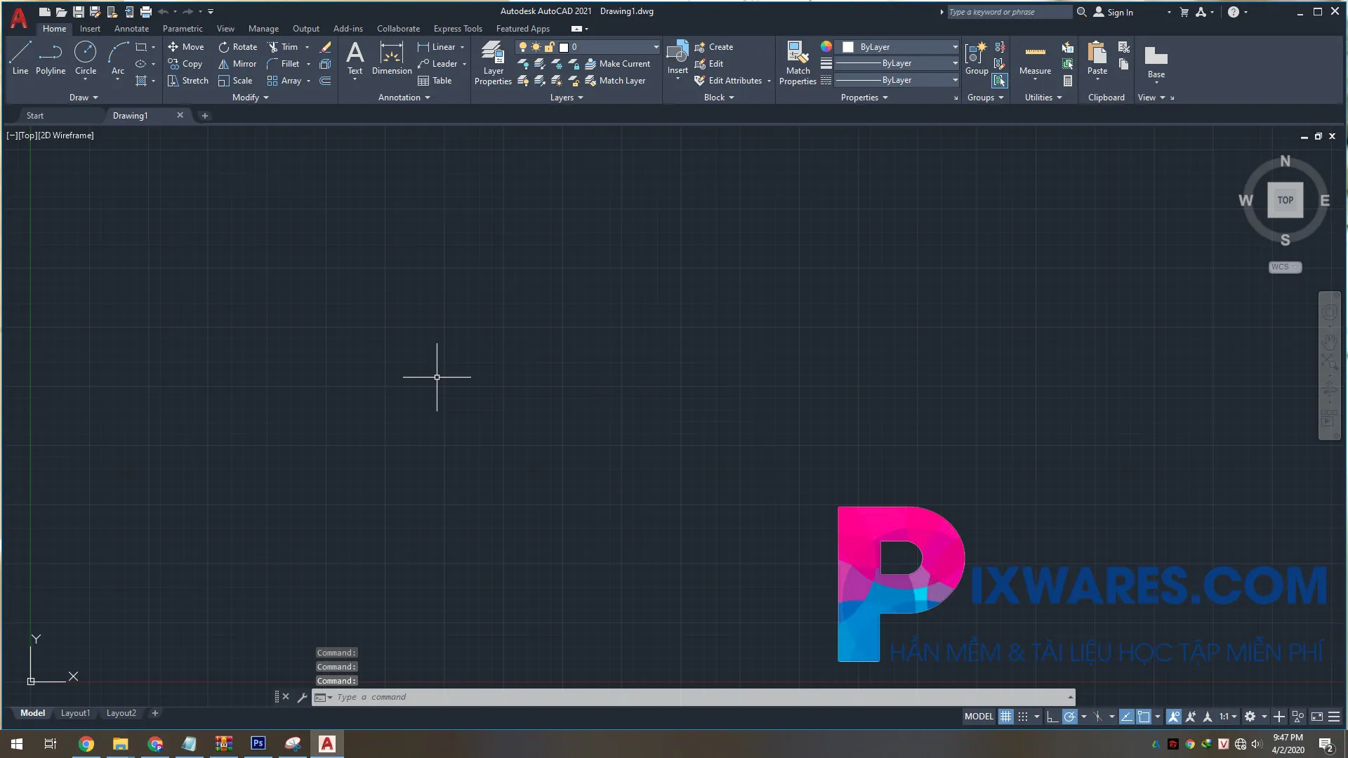 Giao diện Autocad 2019 với các công cụ được sắp xếp khoa học