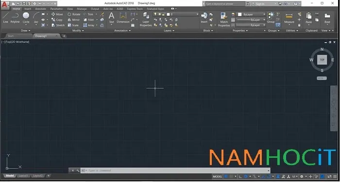 Giao diện chính của phần mềm AutoCAD 2018