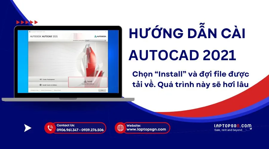 Giao diện cửa sổ cài đặt AutoCAD 2021, hiển thị tùy chọn &quot;Install&quot;