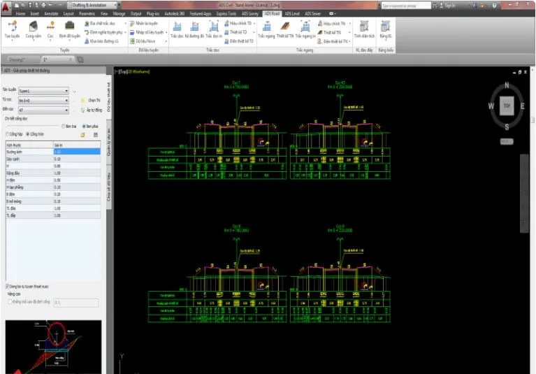 Giao diện phần mềm ADS Civil hiển thị các công cụ thiết kế đường bộ