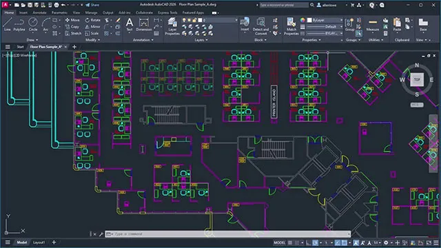 Giao diện phần mềm AutoCAD hiển thị các công cụ vẽ và chỉnh sửa