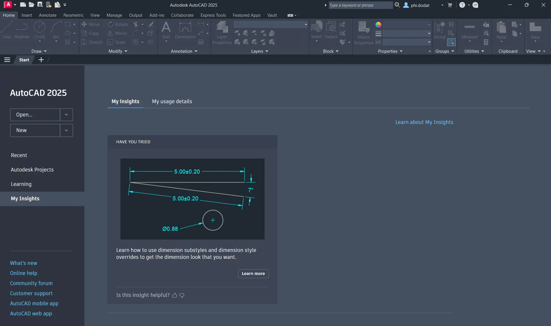 Giao diện tính năng My Insight trên AutoCAD 2025 giúp phân tích quy trình làm việc