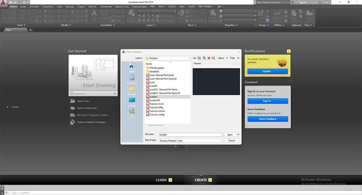 Giao diện tổng quan của phần mềm AutoCAD