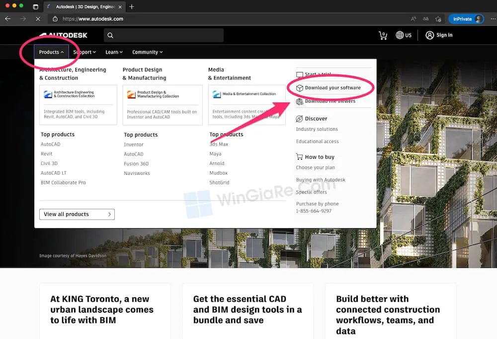 Giao diện trang tải phần mềm Autodesk