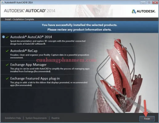 Hoàn tất cài đặt phần mềm AutoCAD 2014